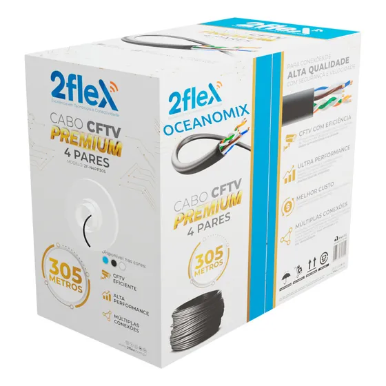 Cabo Premium Para Cftv 4p Cftv 305m 4 Pares Preto - 2FLEX