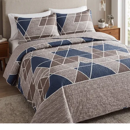 Kit Cobre Leito Colcha Casal 3peças Dupla Face Luxo Cama Box Prisma Azul