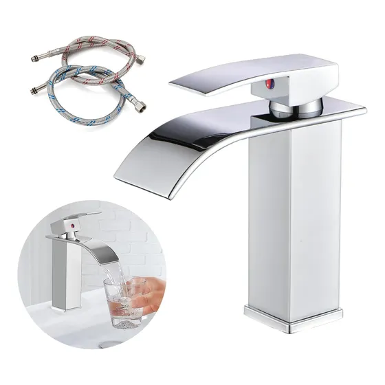 Grifo Tipo Cascada  De Latón Para Lavabo De Baño, Cromado