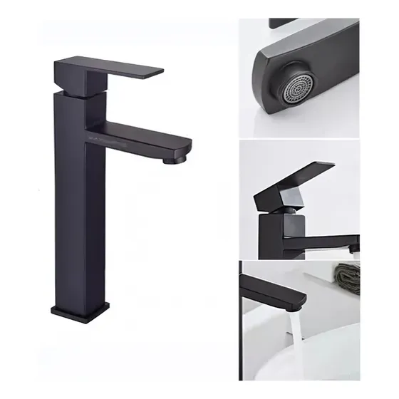 Llave De Lavamanos Cuadrada Alta Negro Mate Gs