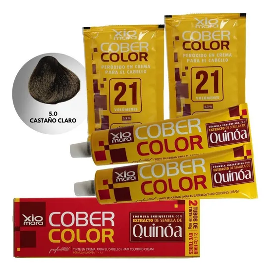 Tinte Xiomara Cober Color 2 Tubos + 2 Bolsas De Perox Vol 21 Tono 5.0 castaño claro