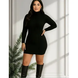 Vestido Tubinho Justo Curto Gola Alta Manga Longa Canelado Vestido Tubinho Justo Curto Gola Alta Manga Longa Canelado