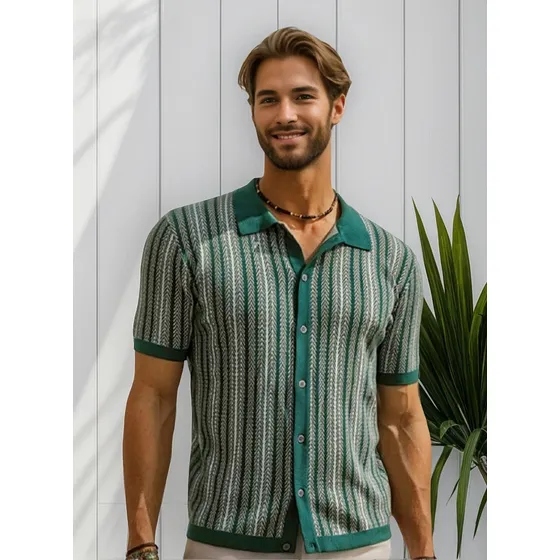 Playera De Tejido Hombre A Rayas Casual Verano Manga Corta