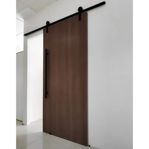 Porta De Madeira + Kit De Correr 2m + Puxador Flat 1m Preto Cor Imbuia