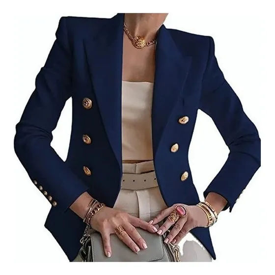 Blazer De Mujer De Color Liso Con Botón De Manga Larga