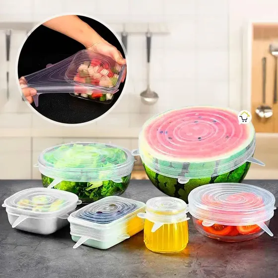 Tapas Silicona Ollas Recipientes Set X 6 Cocina Frutas 
