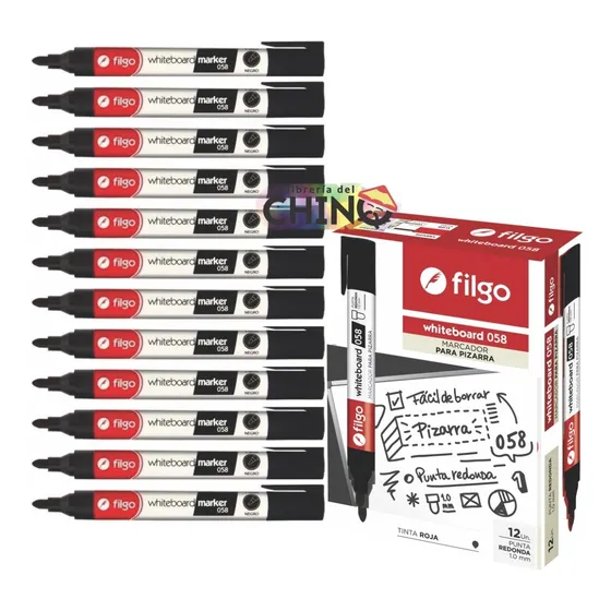 Caja X12 Fibrones Para Pizarra Filgo 058 Negro Marcador