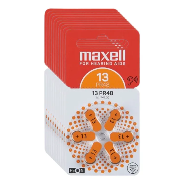 60 Pilas Para Audífonos Maxell Tamaño 13 Auditivas