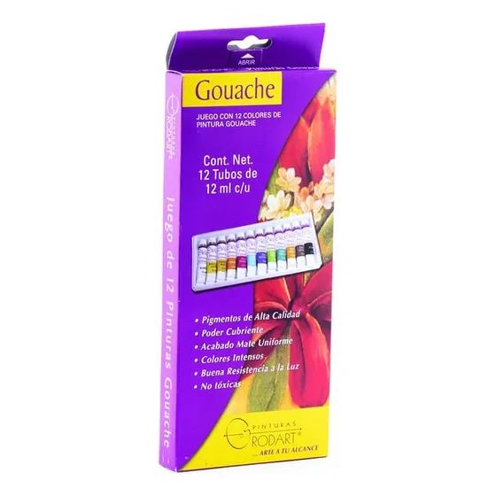 Juego Con 12 Tubos De Pintura Gouache De 12 Ml Rodart
