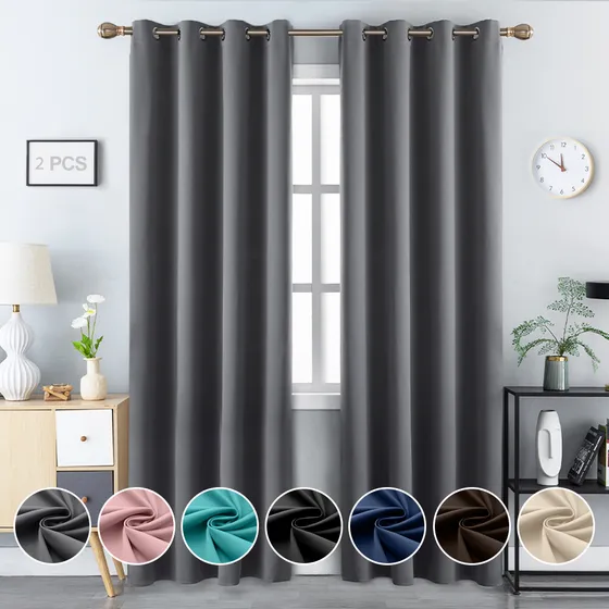 Nanwei Cortinas Blackout Para Recamara Sala Premium 270x215cm 2 Paneles Aislamiento Térmico Y Reducción De Ruido Tela Impermeable Gris Oscuro