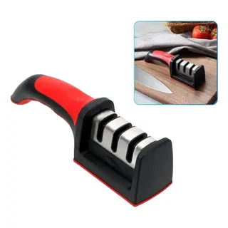 Afiador Amolador Facas Cozinha Premium 3 Em 1 Profissional Preto
