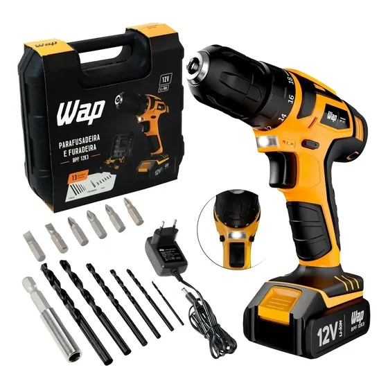 Parafusadeira Furadeira Sem Fio 12V WAP BPF 12K3 Kit Maleta