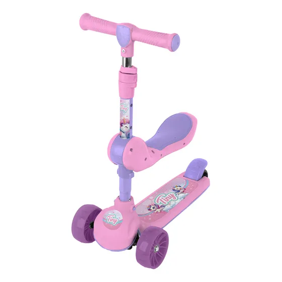 Monopatín Con Asiento 2en1 3 Ruedas Luz Música Dino Unicorn Color Rosa Unicornio