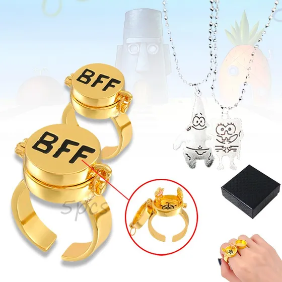 New Bob Esponja Pareja Bff Anillo + Patchwork Collar