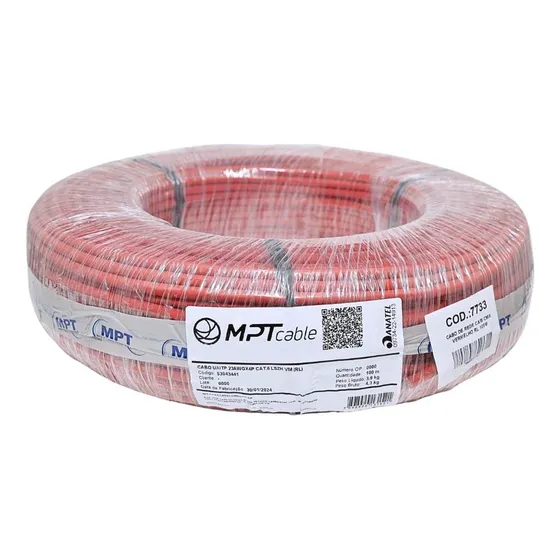 Cabo De Rede Cat6 Cmx Vermelho Mpt 100 Metros