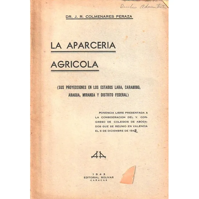 La Aparceria Agricola En Los Estados Lara Aragua Miranda Df