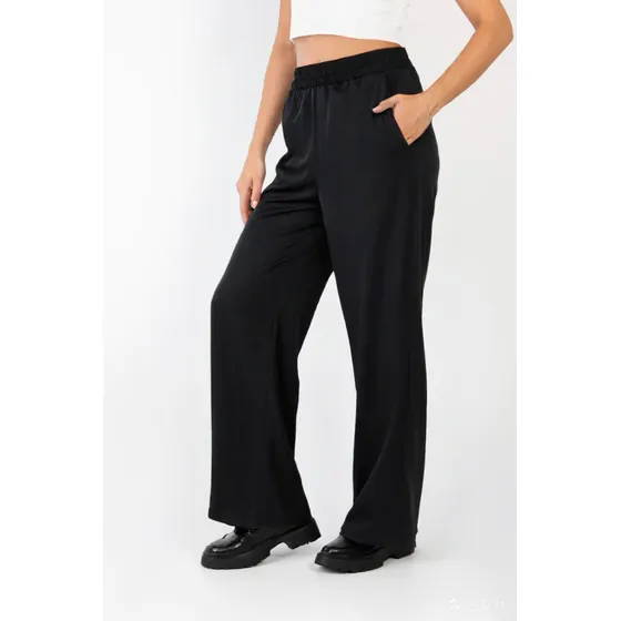 Pantalon Recto Ancho De Modal Con Elastico En Cintura Talles