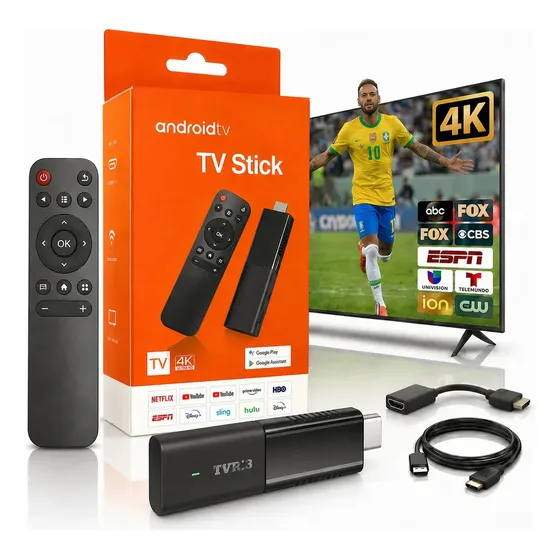 Tv Stick 4k Hdmi Wi-fi 16gb Android Tv Full Hd Smart Televisão Controle Filmes Pro Familar