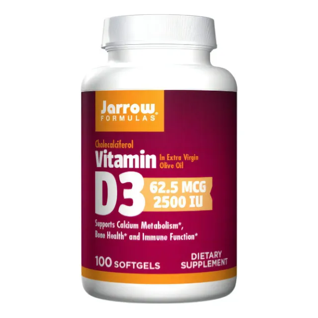Jarrow Formulas Vitamina D3 2500 Iu, Mejora La Absorción Del Calcio En La Alimentación, Estimula La Síntesis De La Osteocalcina Y Favorece Una Respuesta Inmunitaria Saludable. Contiene 100 Softgels
