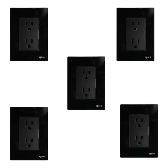 Pack 5 Placa Cristal Igoto Contacto Duplex 125-250v Negro
