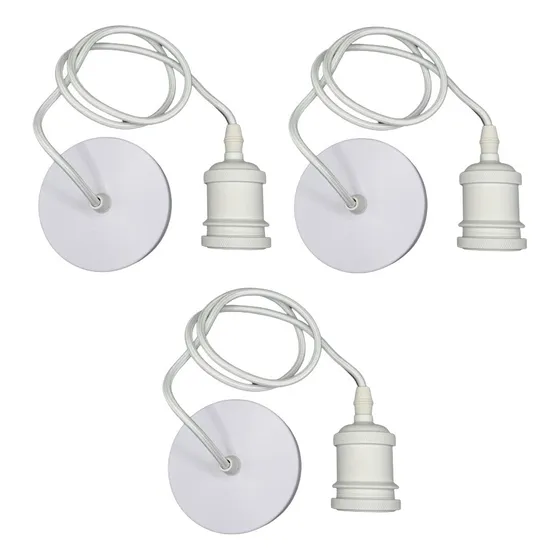Pack 3 Soquete Vintage E27 Lampara Colgante Retro Blanco 