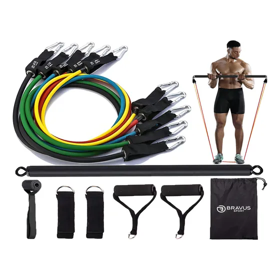 Kit Elástico Extensor Com Barra De Exercícios Bravus Sport