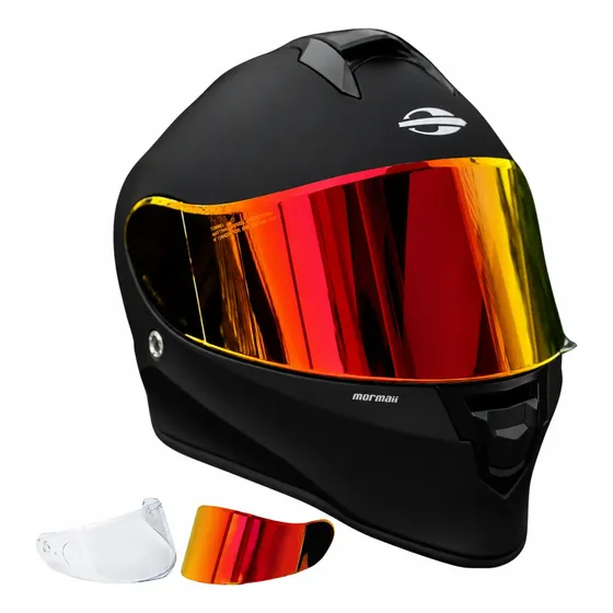 Capacete Moto Fechado Masculino Feminino Original Preto Fosco Viseira Vermelha Selo Inmetro