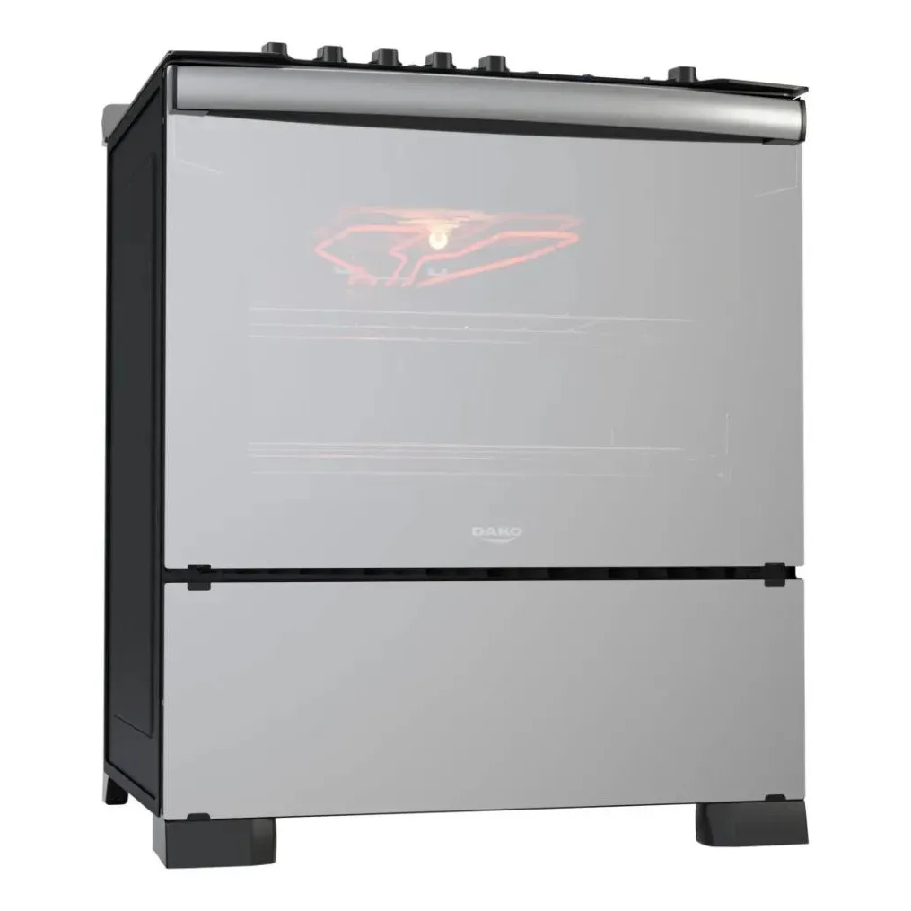 Fogão 5 bocas Dako Diplomata Glass Style com frente espelhada, mesa de vidro e forno com luz interna acesa