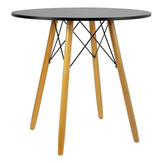 Mesa Eiffel 80cm Redonda MDF Jantar e Cozinha Pés de Madeira Cor da Tampa Preto