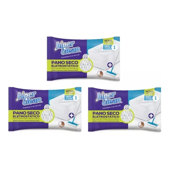 3 Unid. Lenço Eletrostático Hiperclean Refil Mop Pct.16 Unid