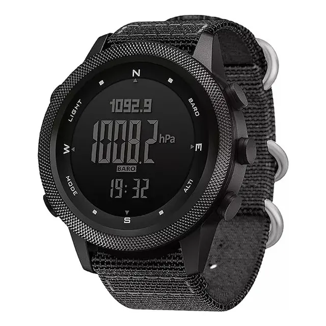 Reloj militar North Edge Apache 46, barómetro, brújula, correa alternativa, bisel negro, fondo plateado