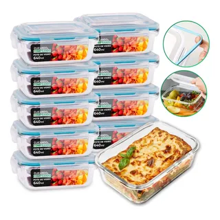 Conjunto 10 Potes 640ml Vidro Hermético 4 Travas Marmita Conjunto 10 Potes 640ml Vidro Hermético 4 Travas Marmita