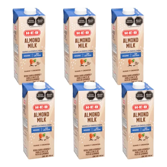 6pz Leche Almendra Vainilla Endulzada Vegana Heb 946ml
