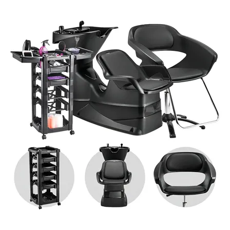 Kit Lavatório de Cabelo com Cadeira Primma e Carrinho Auxiliar Móveis para Salão de Beleza Dompel