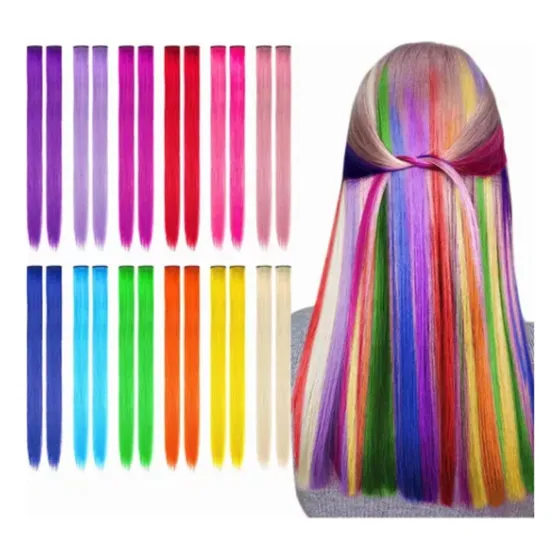 12 Extensiones De Cabello Sintético Colores Fantasía Mujer Color Multicolor
