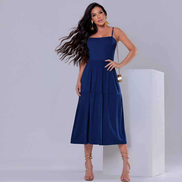 Vestido Elegante Midi Feminino Liso Alça Casual Viscolycra Vestido Elegante Midi Feminino Liso Alça Casual Viscolycra