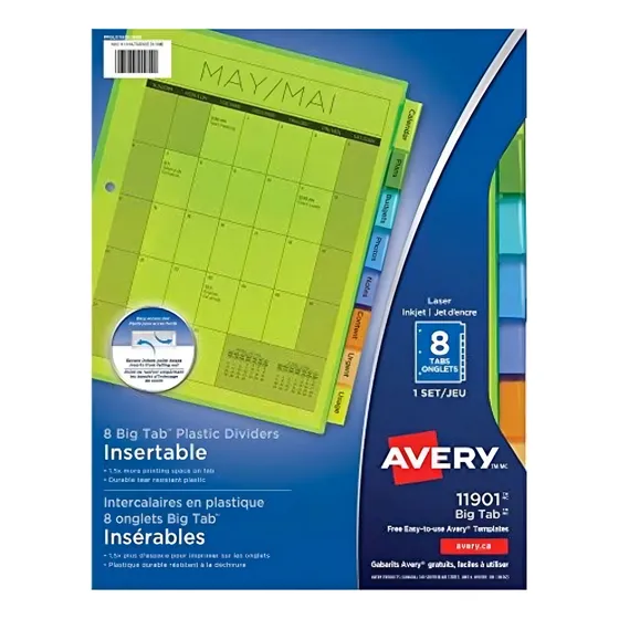 8 Separadores Pestañas Avery Insertables Carpeta Colores