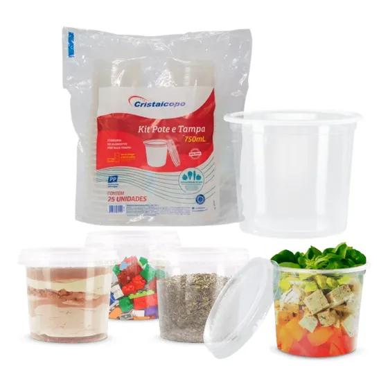 Pote Redondo Com Tampa Plástico 750ml Alimentos Cristalcopo 