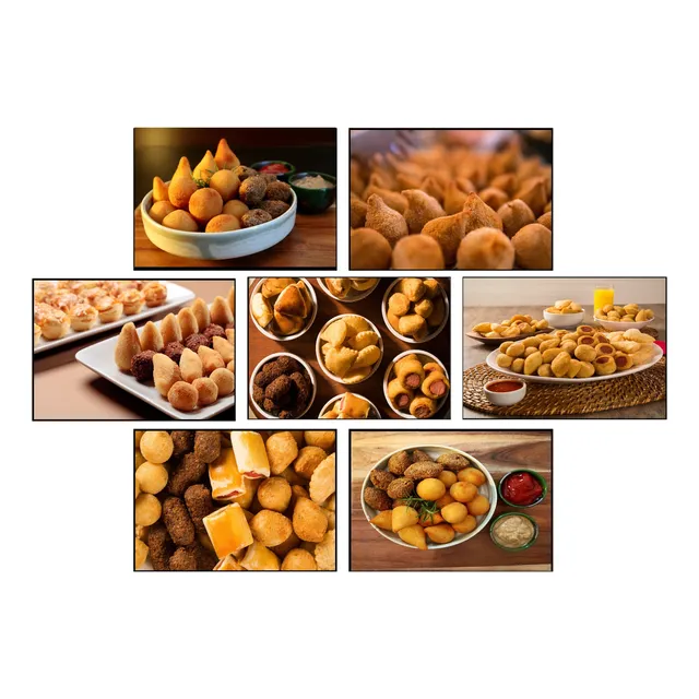 Kit 7 Quadros Salgado Kibe Coxinha Bolinha Queijo Lanchonete