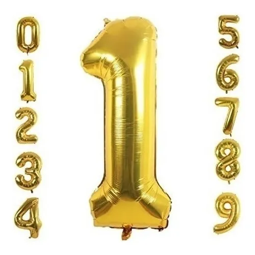 Globos De Numeros Gigantes Metalizados 1metro  Dorados X1