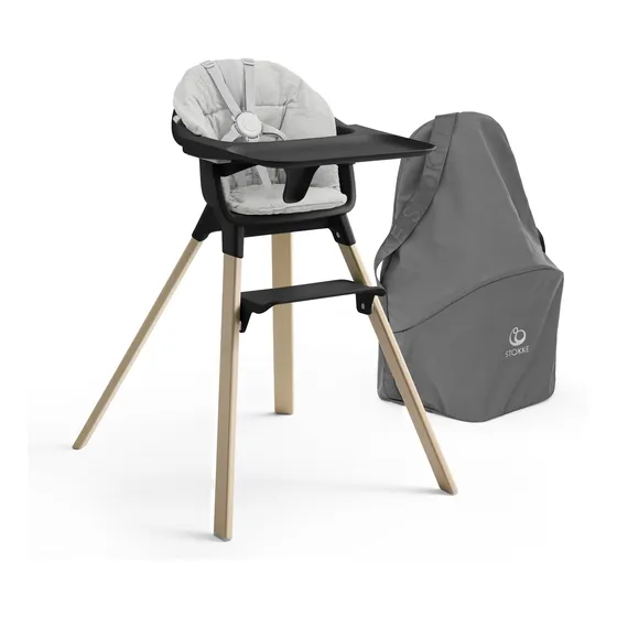 Cadeira Alta Stokke Clikk Preta/natural Com Almofada E Bolsa
