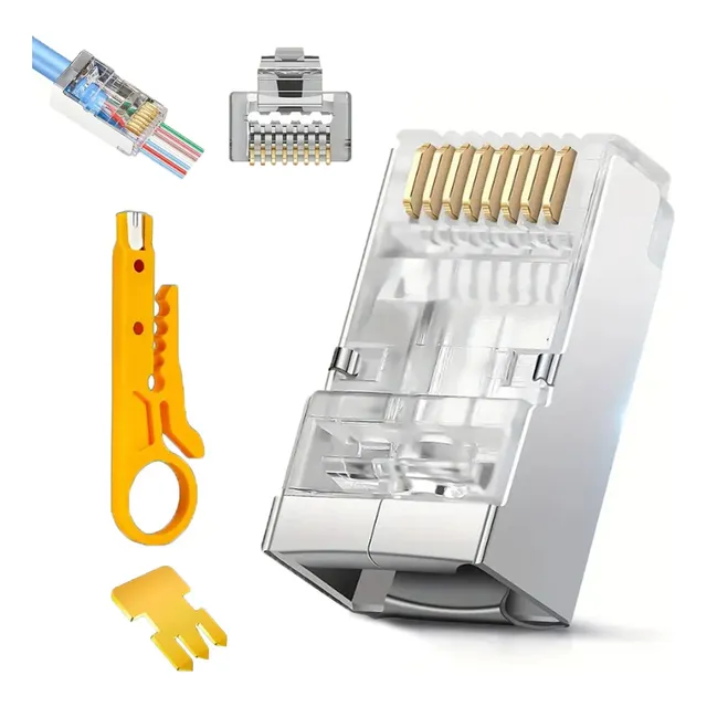 100 Conector Cat6 Ez Rj45 Metálico Blindado Terminal Red/uss