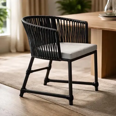 Cadeira De Aluminio Parreira Design Corda Naval Jardim Varanda Preto