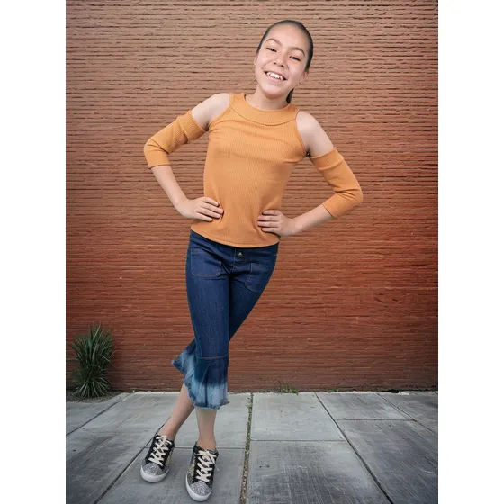 Blusa Y Pantalón Jean Para Niña Con Estilo Moderno