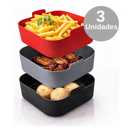 Kit 3 Forma De Silicone Air Fryer Antiaderente Microondas
