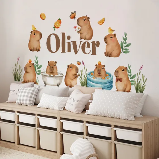 Vinilo Decorativo De Capibara Con Nombre Personalizado Pared