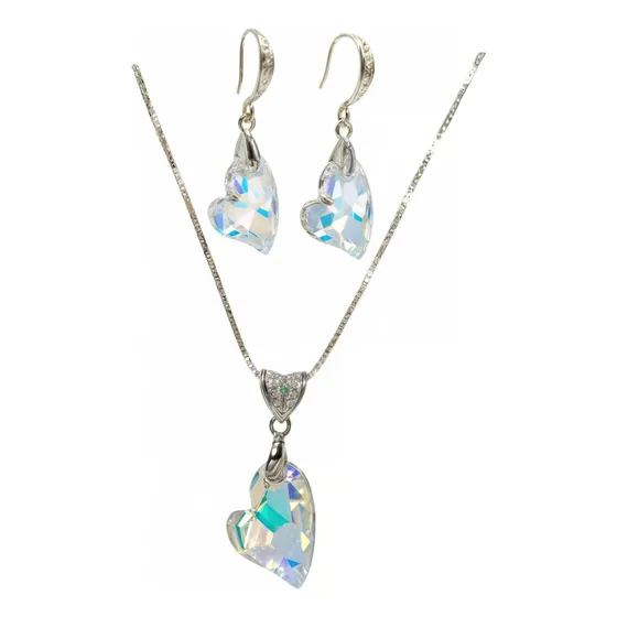 Conjunto Amor Amor Cristal Austriaco Genuino Plata Fina 925 Agua
