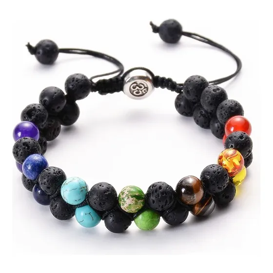Pulsera De Cuentas Dobles De Cuerda Trenzada