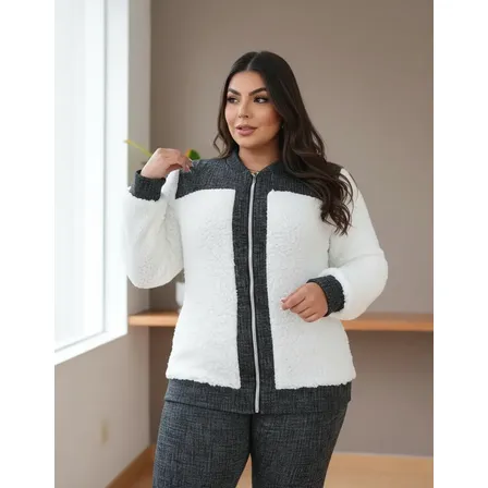 Blusa Jaqueta E Calça Feminina Conjunto 2 Pçs Frio Plus Size