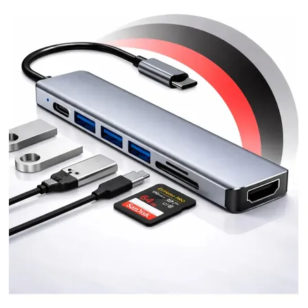 Hub Usb-c Hdmi 7x1 Cabo Adaptador Macbook iPad Computador Pc Notebook Tablet Air M1 M2 Dex 4k 7 Em 1 Chrome Technology Hub Usb Hdmi 7 Em 1
